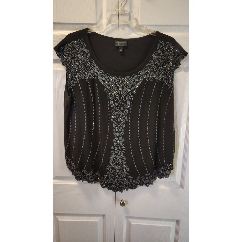 Collection by Dressbarn Black Sequin & Beaded Evening Top - Size 22 WOMAN